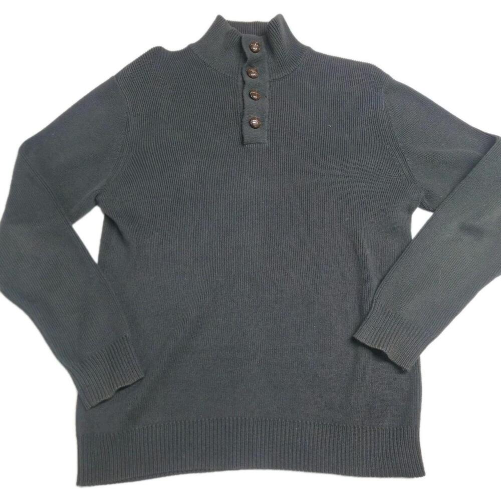 GAP Men's Mock Neck Button Sweater 100% Cotton Charcoal Black Knit Size S/M